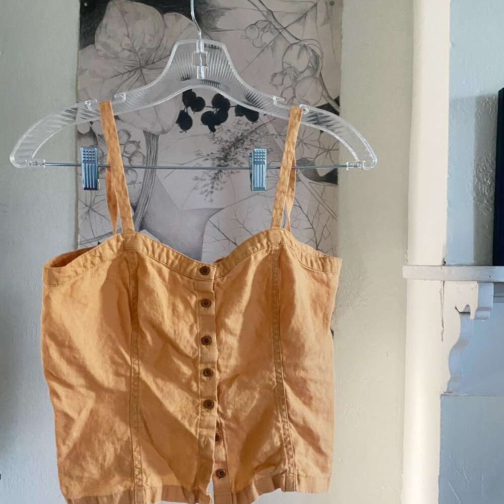 Everlane Linen Button Front Tank, Golden Yellow, Size 2